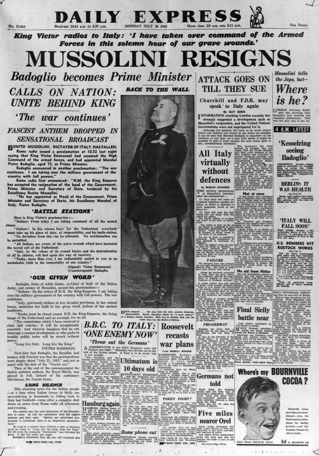 Mussolini Resigns