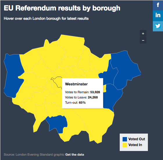 Suddivisione politica quartieri Londra Brexit