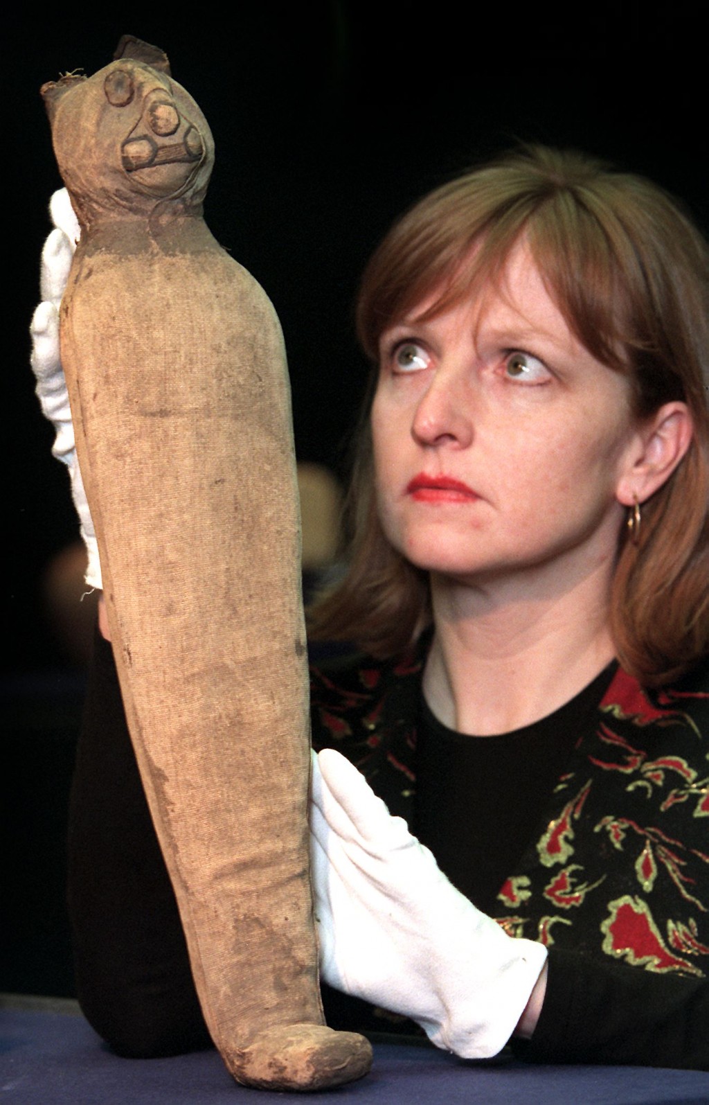 Projects manager Annette Welkamp holds up a mummif