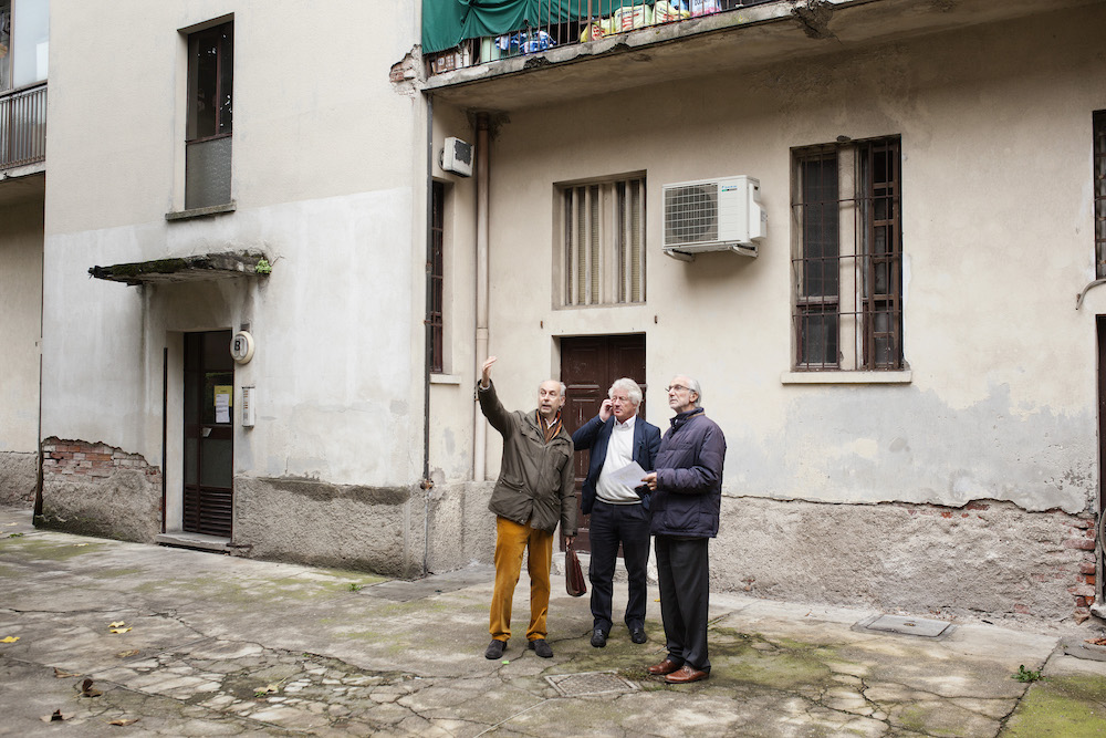 Milano, Giambellino 2015. Da sx: Marco Ermentini, Maurizio Milan, Renzo Piano