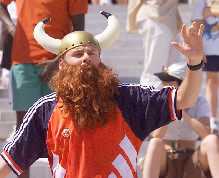A Norwegian supporter dressed like a Vik