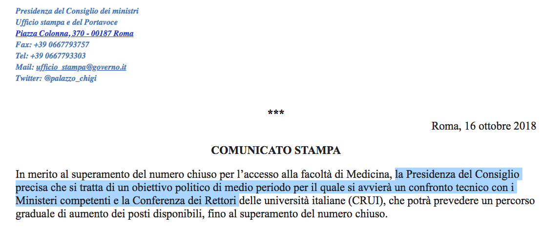 medicina comunicato